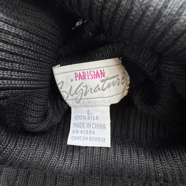 NEW Parisian Black Silk Cable Knit Turtleneck Sweater Womens Large Luxury VTG - Image 4