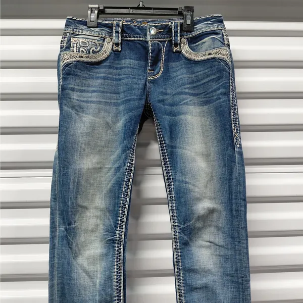 Rock Revival Ferry Skinny Jeans Size 27 Blue Low Rise Y2K Festival Retro Denim - Image 4