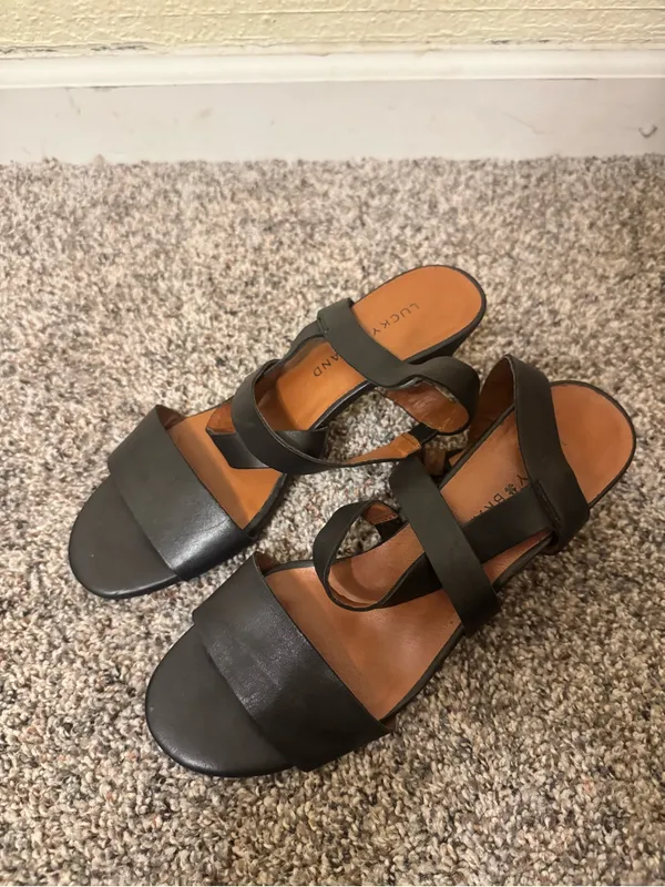 Lucky Brand Black Strappy Leather Slingback Heel Sandals - Image 2