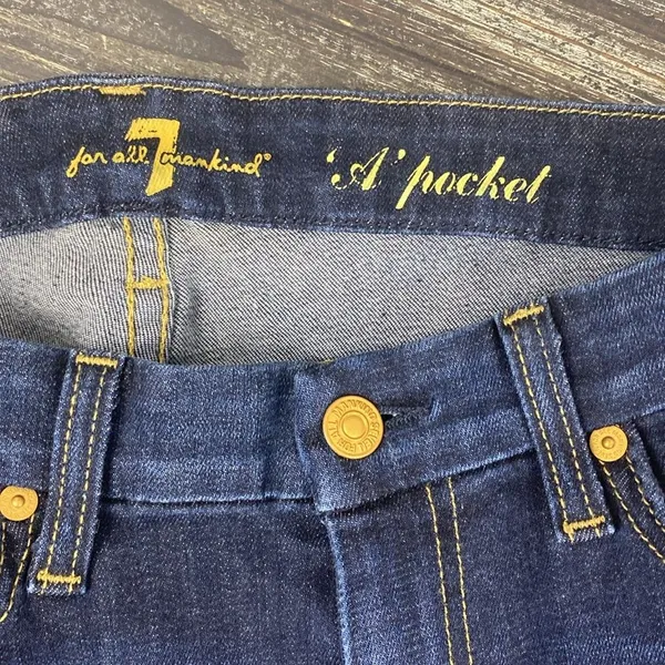 7 For All Mankind Blue Denim A Pocket Flair Leg Jeans 28 - Image 5