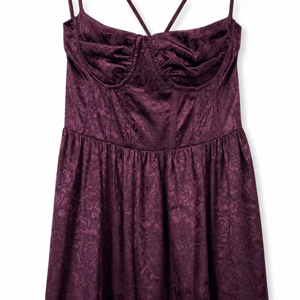 NEW Lulus Vasilia Plum Purple Satin Jacquard Full Tiered Corset Maxi Dress Small - Image 7