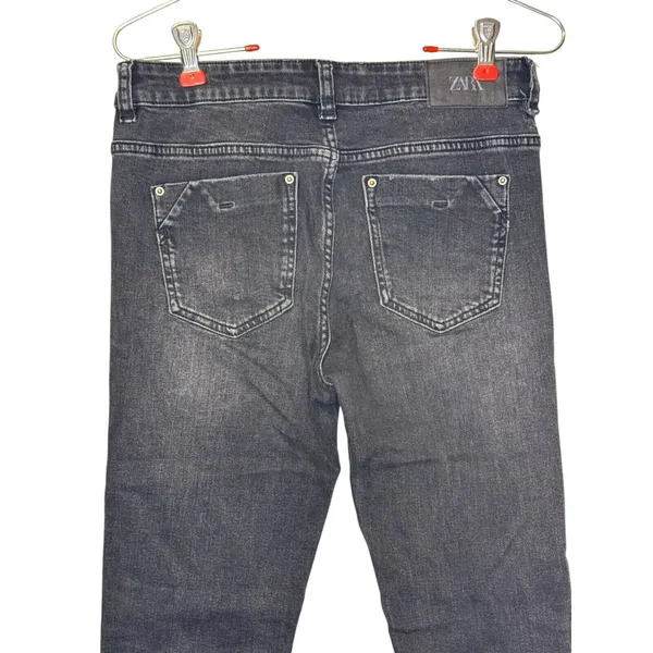 Zara Women's Jeans Ankle Zip Raw Hem Mid-Rise‎ Denim Fading Stretch Black Sz. 2 - Image 7