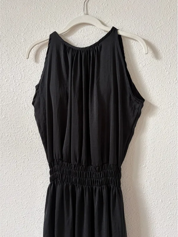Shebird Emma Dress Black Satin Size 4 / Medium Neutral Party Comfy Midi Goth - Image 3