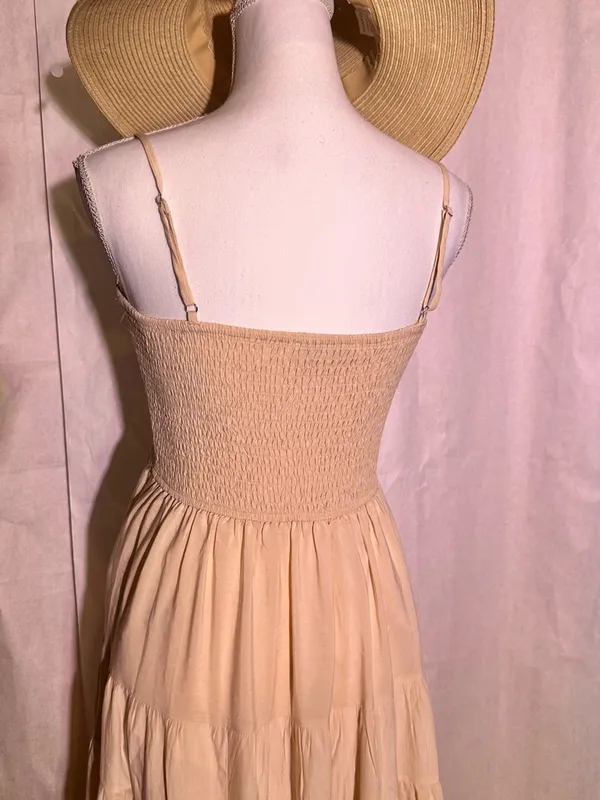 moodie Beige Smocked Tiered Maxi Dress - Image 4