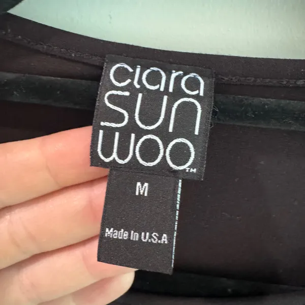 Clara Sunwoo Black Faux Leather Sleeve Tunic Top Medium Mixed Media Jersey‎ - Image 3