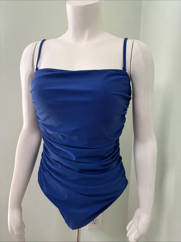 J CREW Ruched Blue One Piece Swim Suit size 10 - Image 3