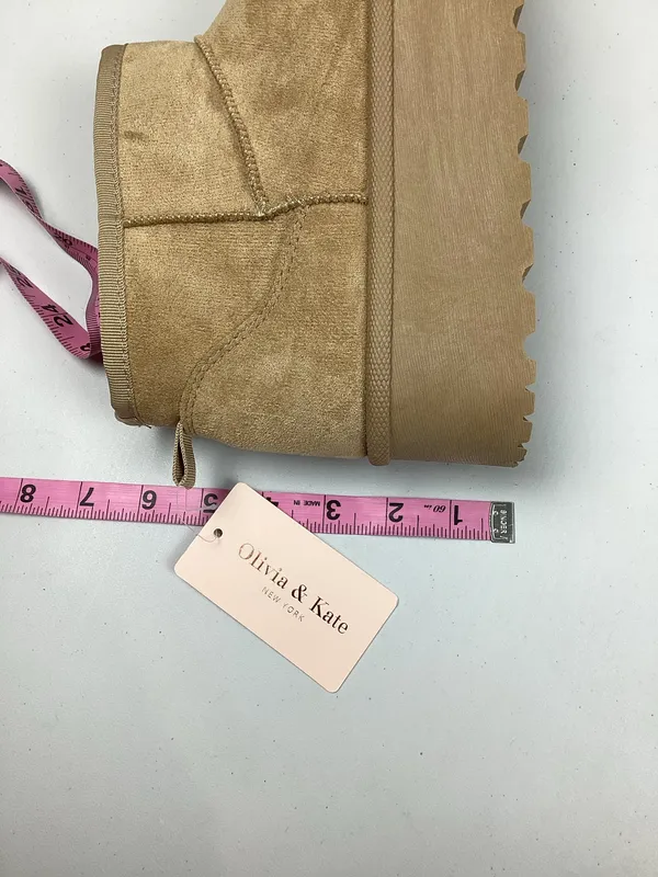 Olivia & Kate Faux Suede Faux Fur Tan Platform Booties Size 9 New with Tag - Image 5