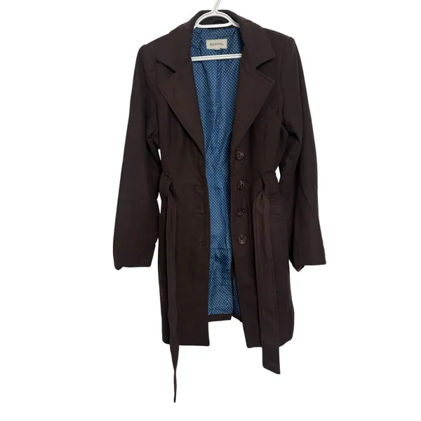 Y2K Merona Brown Wool Blend Belted Trench Coat M Tailored Silhouette Indie - Image 3
