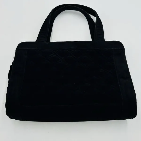 Vera Bradley Black Microfiber Quilted Embroidered Purse Double Handle Vintage - Image 6