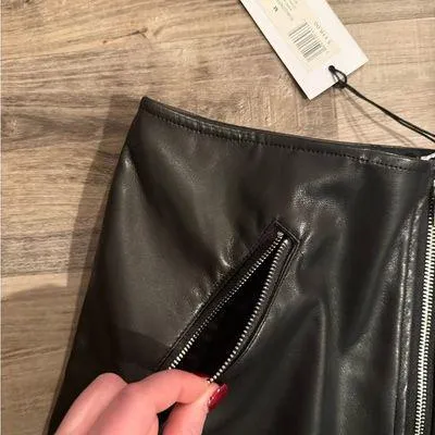 We Wore What Black Vegan Leather Mini Skirt with Silver Zipper - Image 5