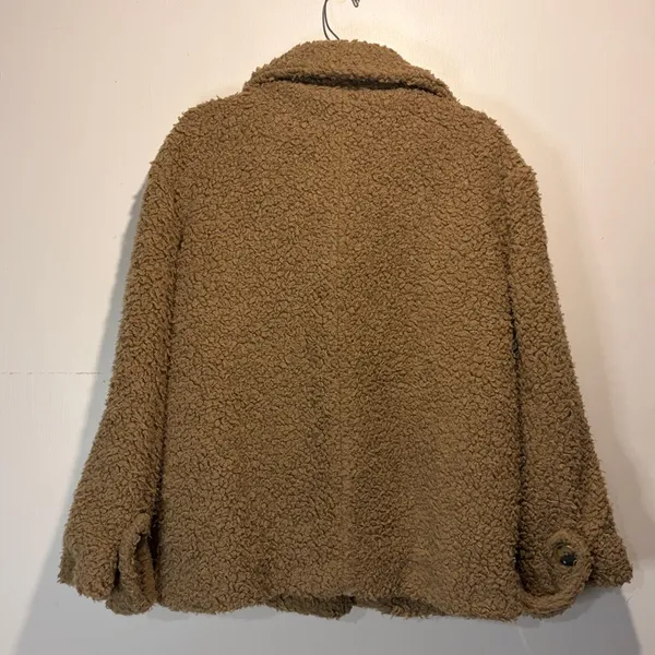 Free People- So Soft Cozy Peacoat Oversized Sherpa Jacket Pockets Buttons Size M - Image 4