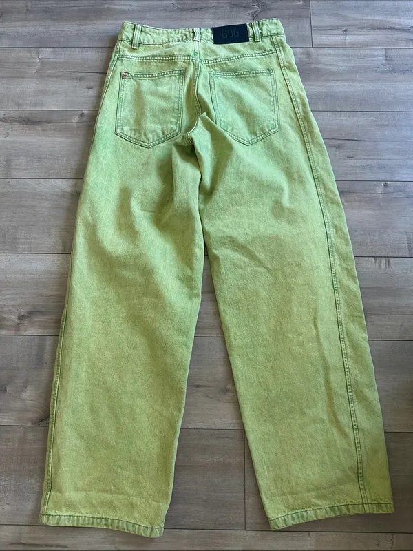 Urban Outfitters BDG Women's Green and Yellow Wide Leg Barrel Jeans Sz 24 - Image 10