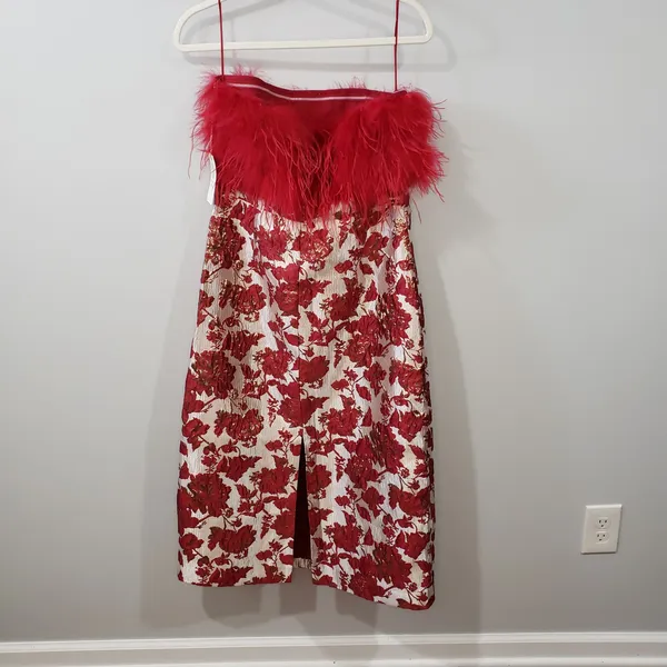 Hyacinth House Reina Red Jacquard Feather Dress NWT - Image 2