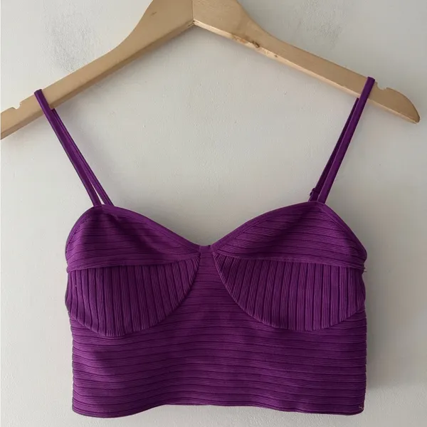 Garage Purple Seamless Bustier Ribbed Cami‎ Crop Top Sweetheart Neckline - Image 2