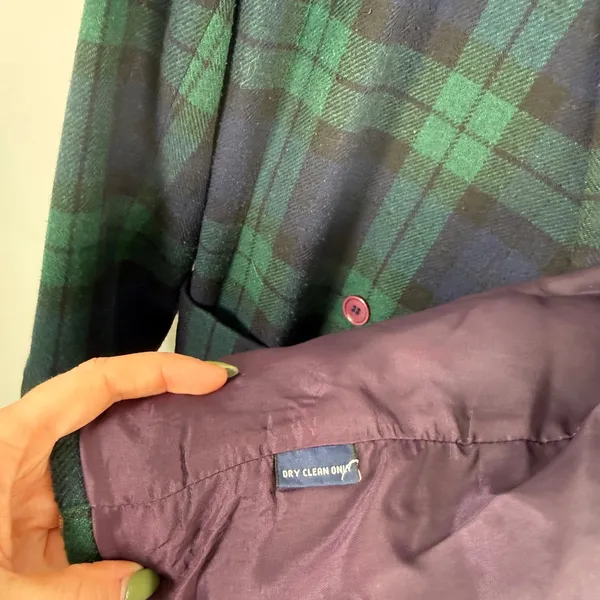 Gant Green Blue Plaid Wool Blend Blazer Vintage Preppy Acadamia Womens Large - Image 7
