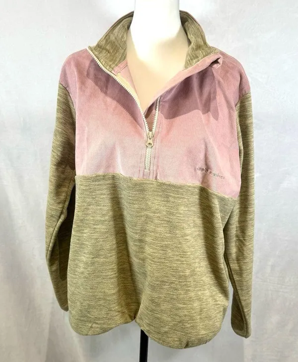 Simply Southern khaki and pink courdoroy and fleece pullover size large NWT - Image 2
