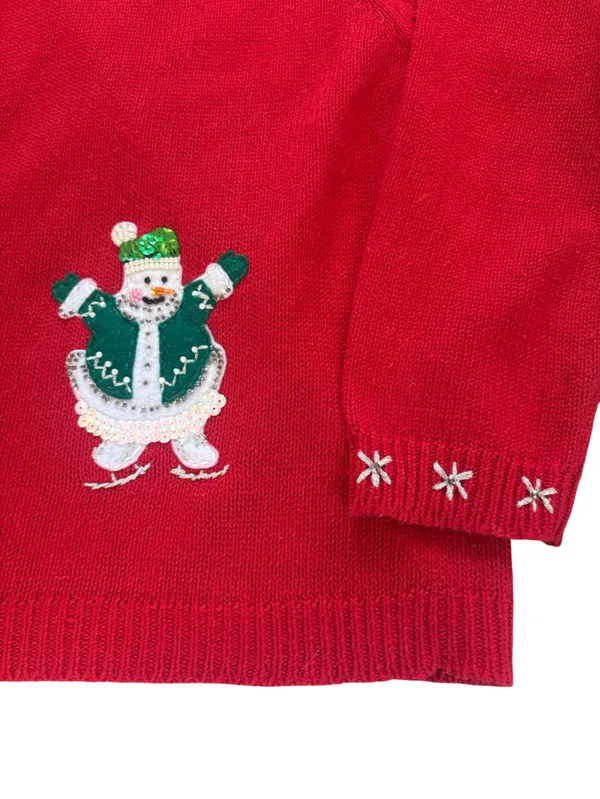 Heirloom Collectibles Embroidered Snowman Zip Up Cardigan Sweater Womens Large - Image 3