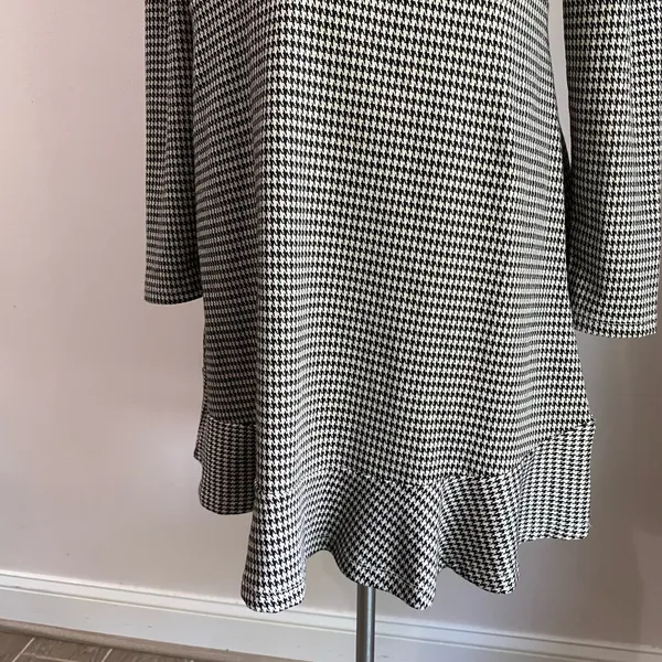 Loft Houndstooth Ruffle Posh Trim Mini‎ Dress Black and White Size 10 - Image 8