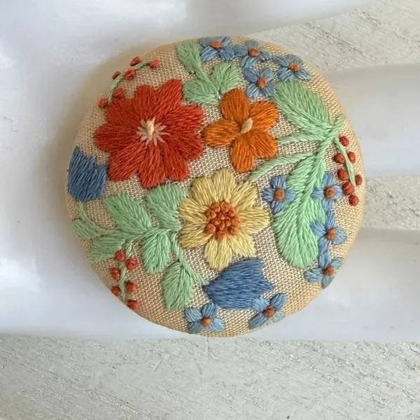 Vintage Hand Embroidered Floral Brooch - Image 2