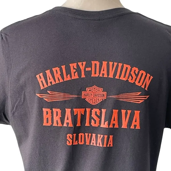 Harley Davidson Black Tee Shirt Women’s Size L Bratislava Slovakia Round Neck - Image 5