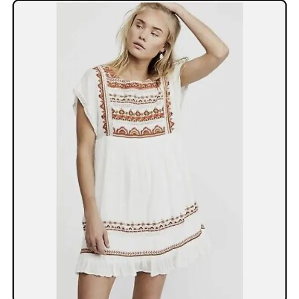 Free People Sunrise Wanderer boho mini dress white XS S - Image 2