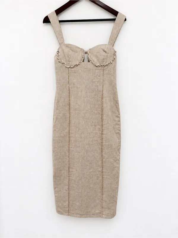 Hansen & Gretel Fowler Midi Dress In Sand Sz S - Image 3