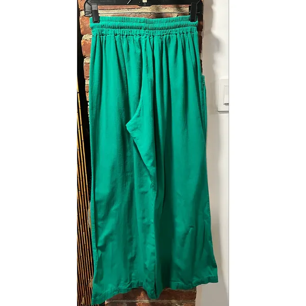 Boutique Emerald Green Wide Leg Pull-On Drawstring Pants Size Medium - Image 3