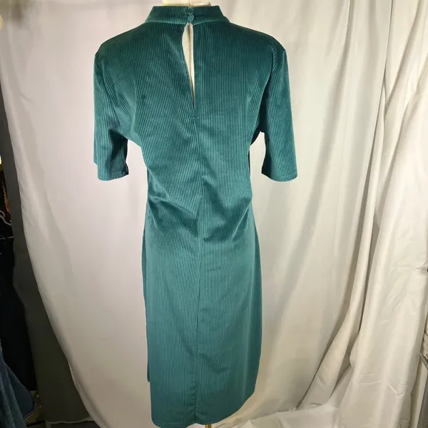 ModCloth Corduroy Ribbed Green Bodycon‎ Midi Dress Mock Neck Women's Size L - Image 4