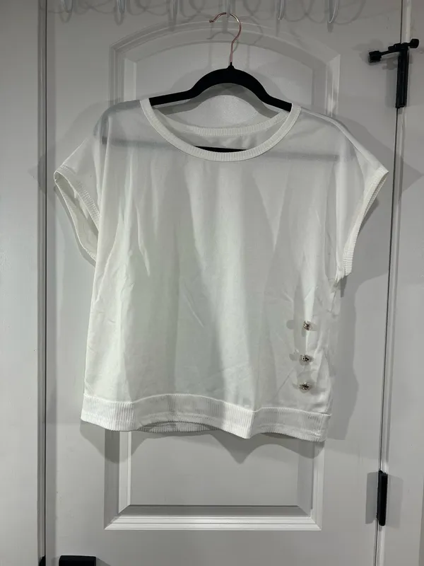 SheIn White short sleeve top with Gold Button detail - Image 2