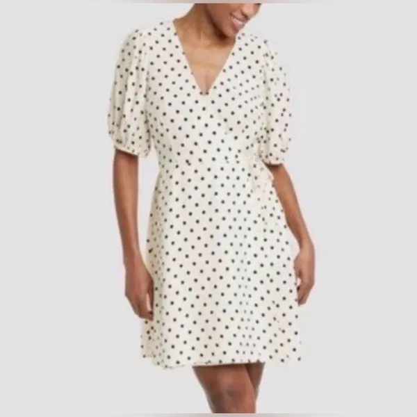A New Day Black and White Puff Sleeve Mini Wrap Dress 2X - Image 2
