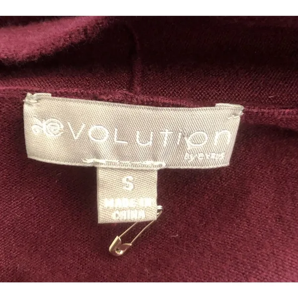 Evolution by Cyrus Myna Cardigan Small Burgundy Open Front Button Sleeve NWOT - Image 7