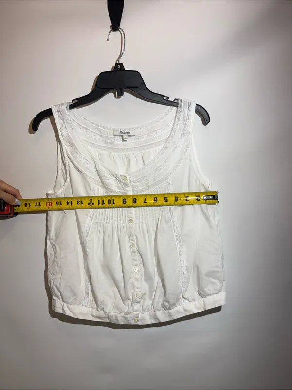 Madewell White Lace Insert Pintuck Cotton Voile Sleeveless Lightweight Top Sz S - Image 4