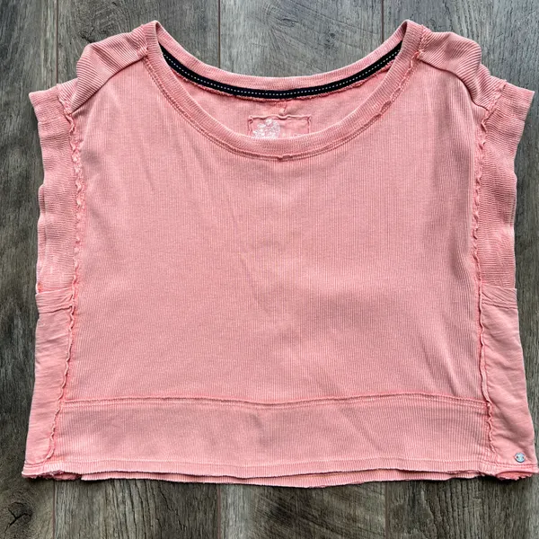 Pilcro Cropped Cut Off Short Sleeve Sweatshirt Pink Coral Medium - Image 8