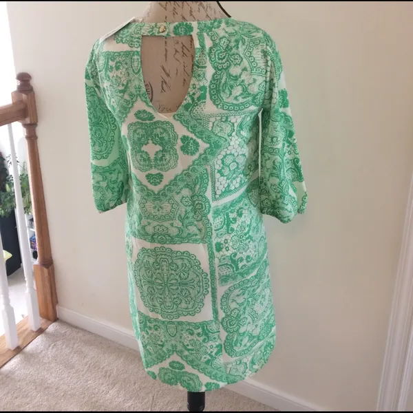 NWT Pink Owl Apparel Green Cream Paisley Print‎ Shift Dress Small - Image 5