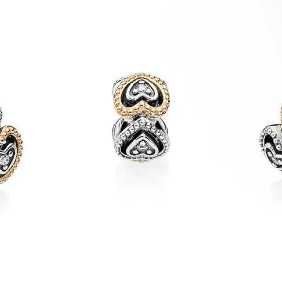 Pandora Sterling Silver with 14K‎ Gold Celebration of Love Heart Spacer - Image 3
