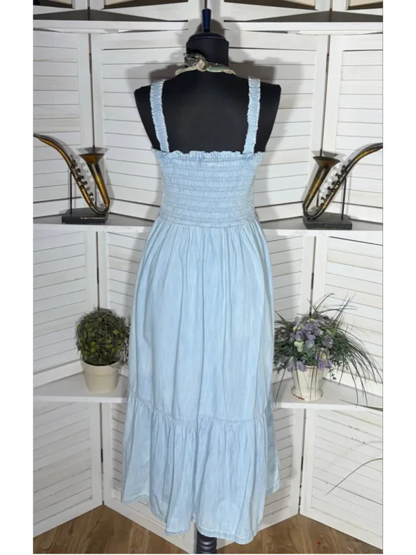 Vintage Y2K Gap babydooll denim dress tiered cotton cottage boho Western coastal - Image 2