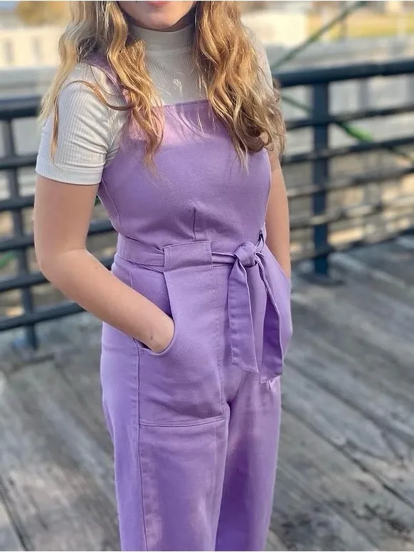 Copper Key Lilac Wide-Leg Crop Jumpsuit with Tie Waist - Image 3