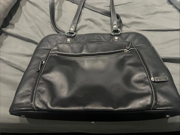 Franklin Covey Black Leather Work Laptop Briefcase Black Leather Tote Bag - Image 2