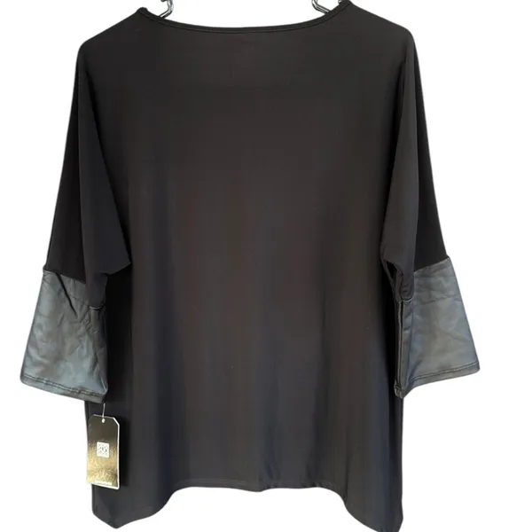 NWT Clara Sun Woo Faux Leather Sleeve Top Black Generous Size XS - Image 7