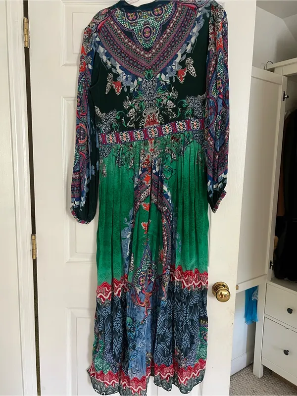Anthropologie Green & Blue Printed Boho Maxi Dress - Image 3