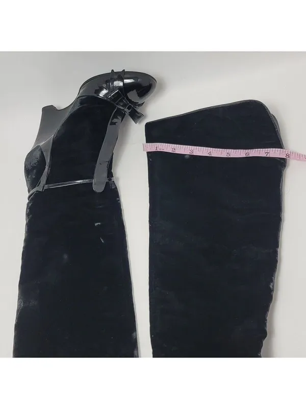 Laurence Dacade Velvet Patent Leather Bow Knee High Wedge Heels Boot Size 38 - Image 7