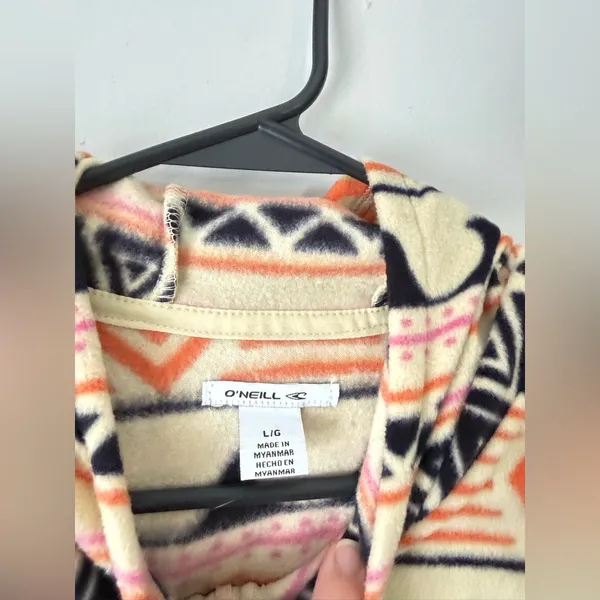 O’Neill Half Zip Fleece Pullover Hoodie Waves Pattern Multi Color Hippie Boho L - Image 4