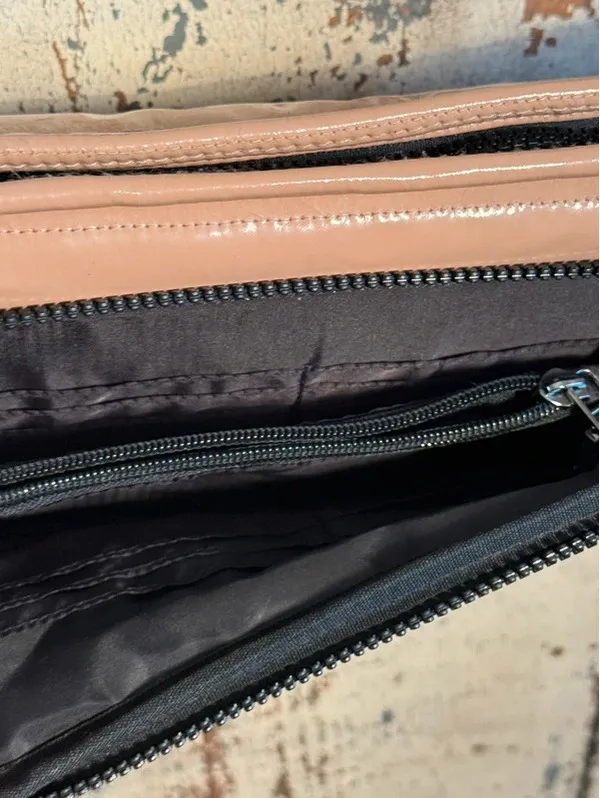 Think Royln Puffer crossbody purse Tan black snakeskin strap + cosmetic bag - Image 4