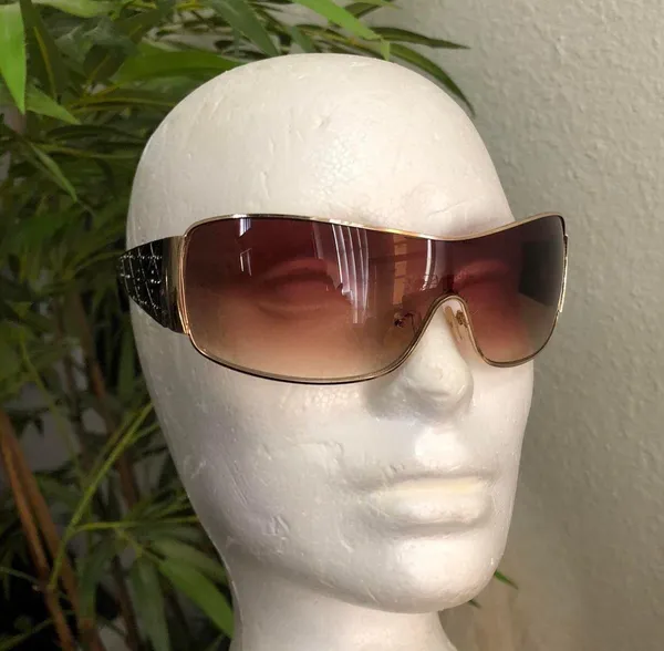 2000s Y2K Baddie Black Brown ombre gold tiny vintage statement piece sunglasses rhinestone details - Image 4