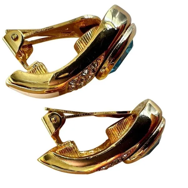 Vintage Christian Dior Blue Glass & White Enamel Clip-On Earrings - Image 7