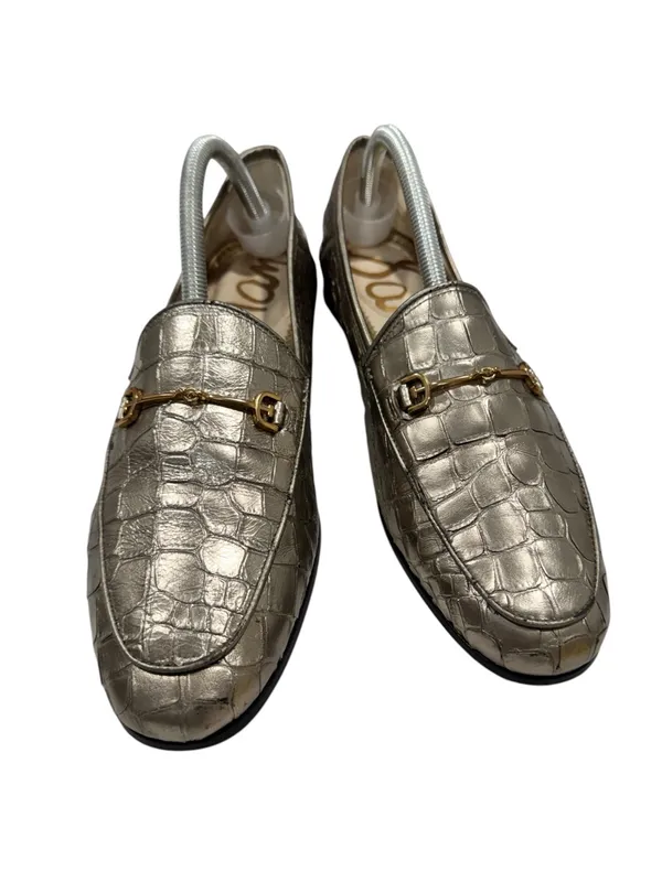 Sam Edelman Loraine Loafer Metallic Gold Crocodile Embossed Horsebit Leather 10M - Image 3