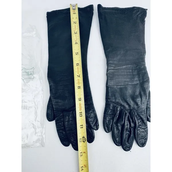 Vintage‎ Black Leather Gloves Size 7 Silk lined Gala opera classy chic Germany - Image 6
