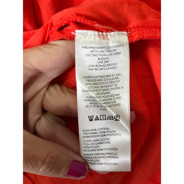 Maeve Anthropologie Embellished Cotton Swing Top Orange Flutter Sleeve Small - Image 6
