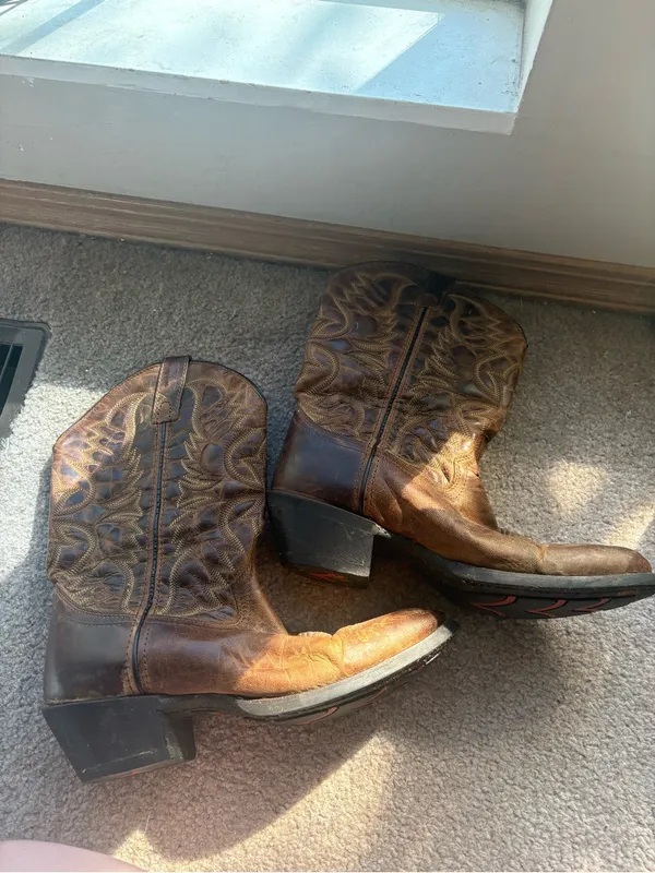 Laredo Men’s 7.5D Brown Leather Cowboy Boots Distressed Western - Image 6