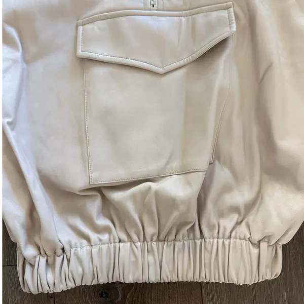 AMYLYNN Womens Darcie Hoodie Vegan Leather‎ Pocket Off White Sz Small - Image 11